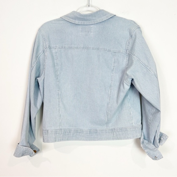 UNIVERSAL THREAD BLUE WHITE MICRO ENGINEER STRIPE DENIM TRUCKER JACKET SZ SMALL - Picture 4 of 5